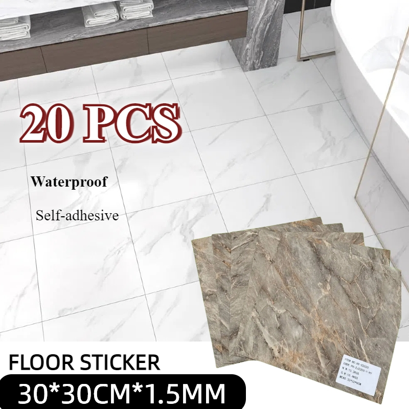20PCS [COD] Sticker Lantai /Lantai Kamar Mandi / Vinyl Lantai Marmer / Wallpaper Lantai Tahan Air 30
