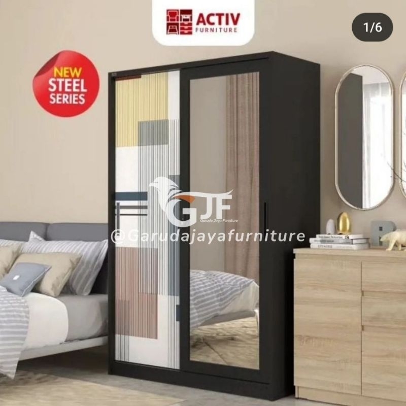 [ PLAT BESI / GAMIS ] LEMARI PAKAIAN SLIDING BESI 120 TEBAL MERK ACTIV / LEMARI BAJU PLAT BESI TEBAL