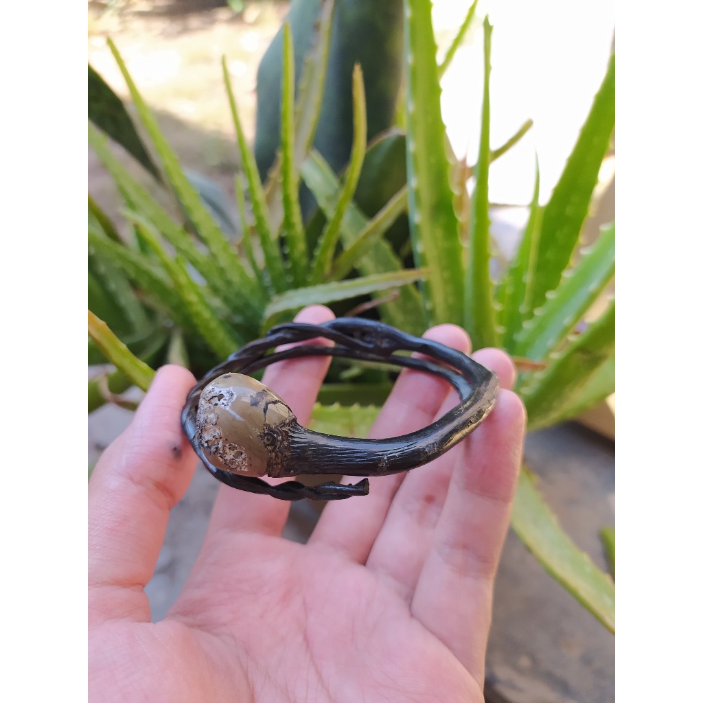 HK - Gelang Akar Bahar Hitam Bonggol Minimalis Model Unik Size Kantor