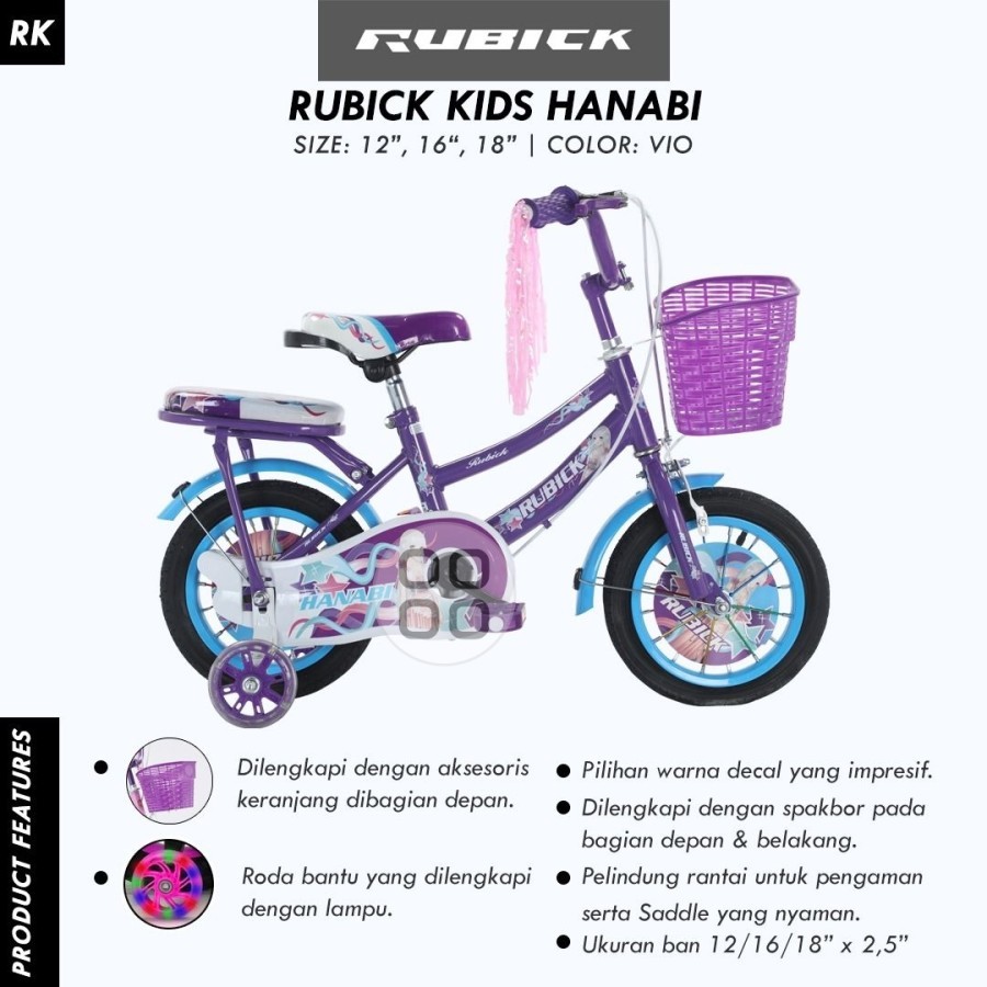 Sepeda mini 12 16 18 inch rubick by united keranjang anak cewek usia 3-9 tahun ada boncengan hh
