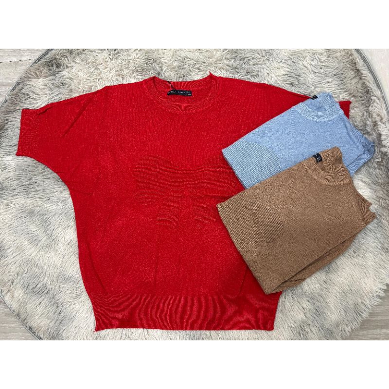 TOP KNIT BATWING JUMBO BANGKOK | KAOS CEWEK RAJUT BATWING  BIGSIZE ROUND NECK RIBBON IMPORT