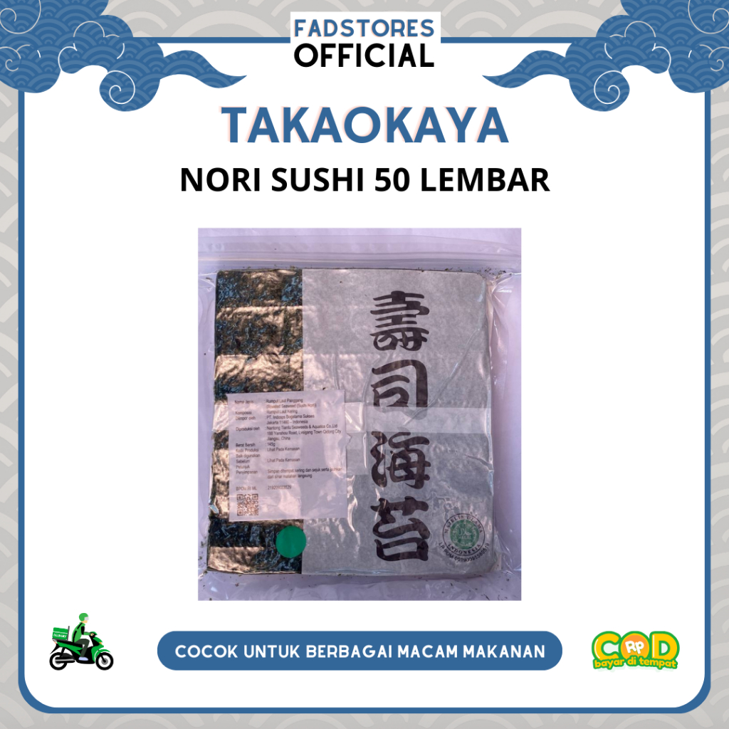 

Sushi Nori Takaokaya 50 Lembar - Takaokaya Rumput Laut 1 Pack (50s) - Manjun Seaweed - Nori Sushi Halal
