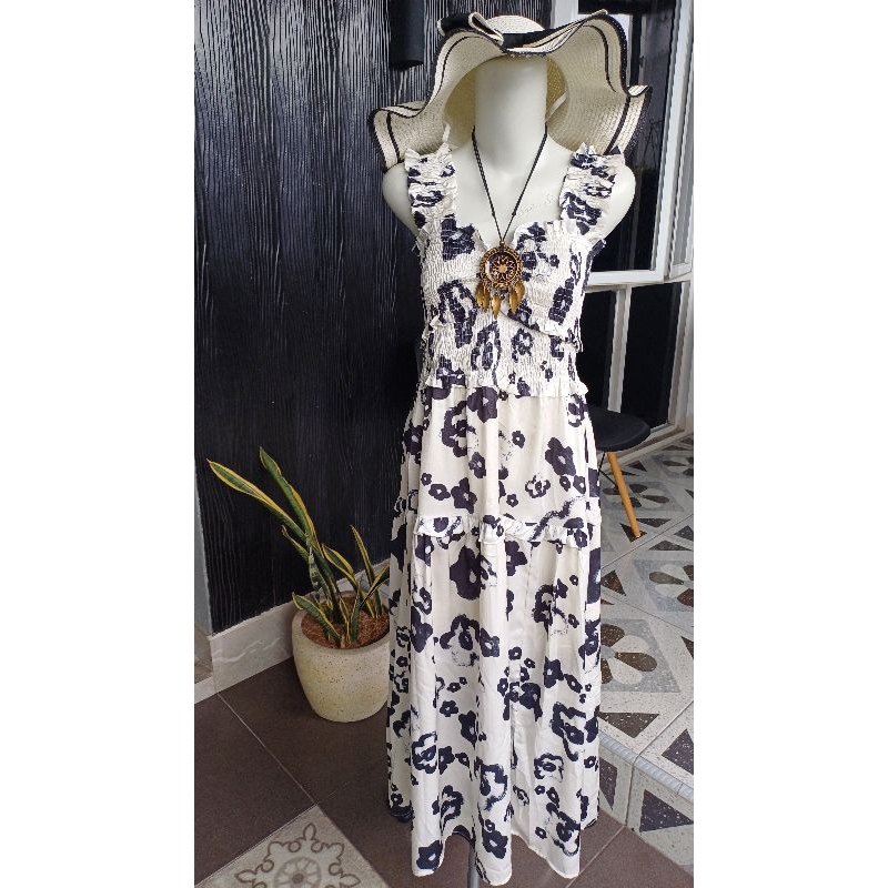 Dress Smoke Satin Motif Bunga Thrift