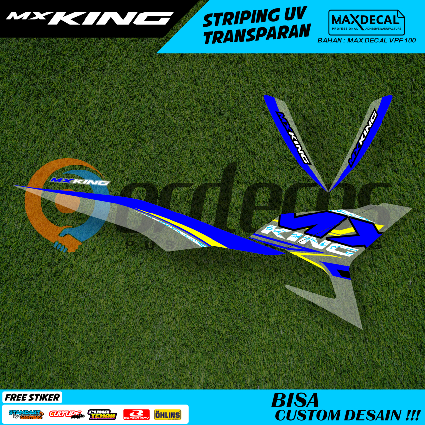 Striping MX King 150 Custom Transparan UV Biru Putih – Decal Stiker Anti Luntur Semi Full Body