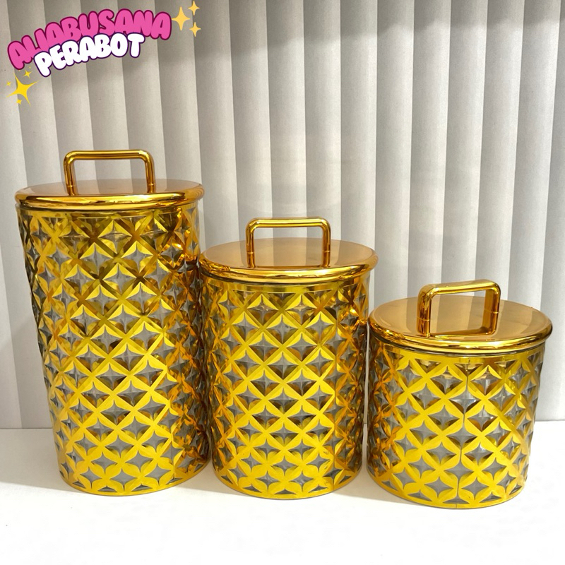 

TOPLES EMAS MEWAH AKRILIK 3PCS SET/ TOPLES KUE MEWAH GOLD/TOPLES MAKANAN ESTETIK TOPLES KEDAP UDARA/TOPLES SET