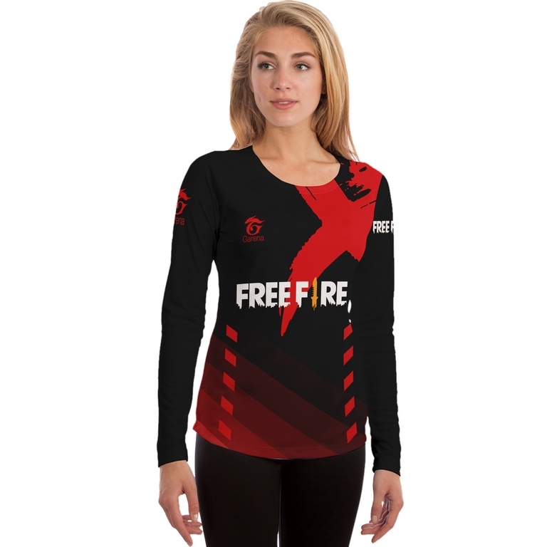 kaos wanita free fire - baju jersey ff - tshirt gaming bisa custom logo dan nickname