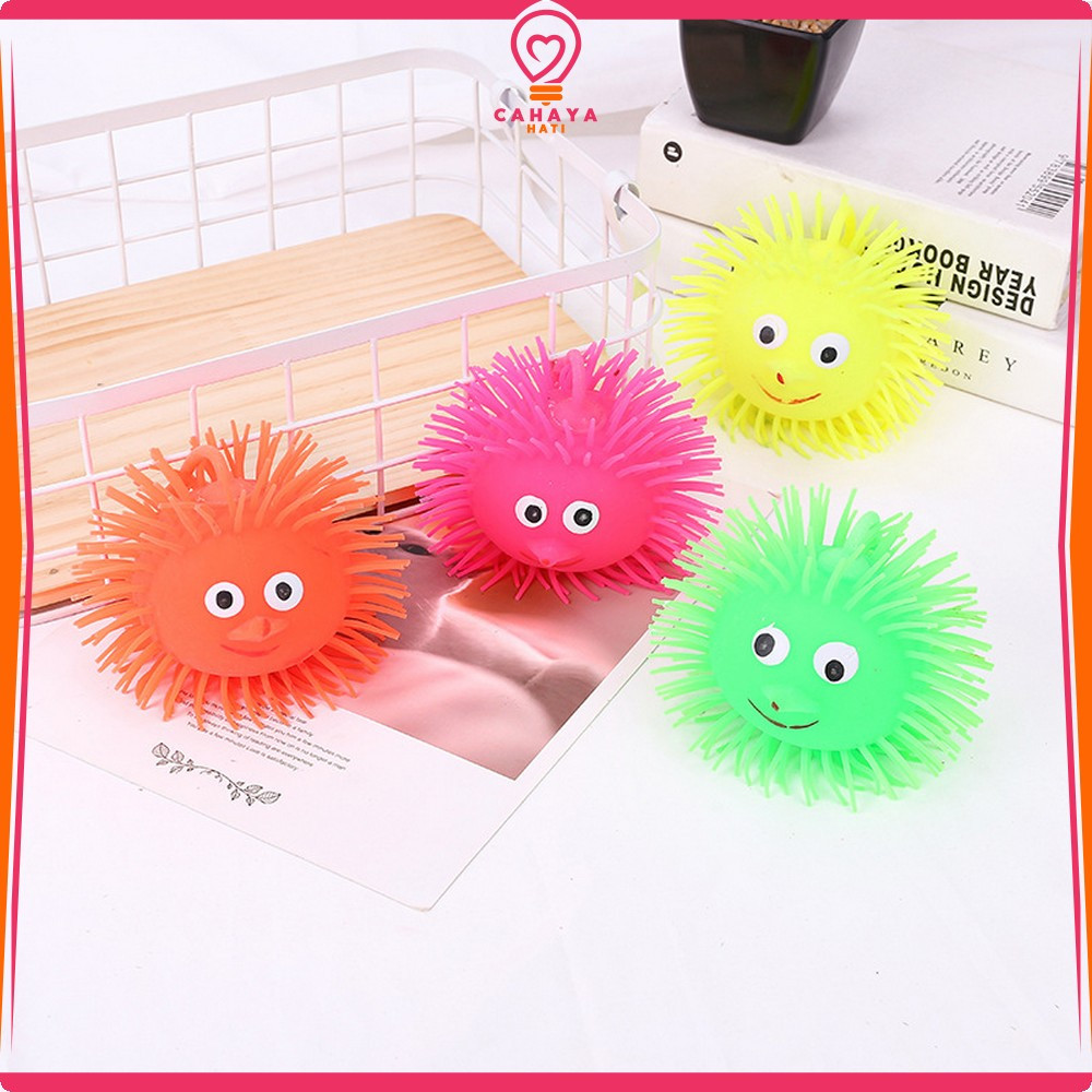Mainan Anak Bola Karet Ubur Ubur LED / Bola Anti Stress Mainan Yoyo Karet Lampu Warna Warni Puffer B
