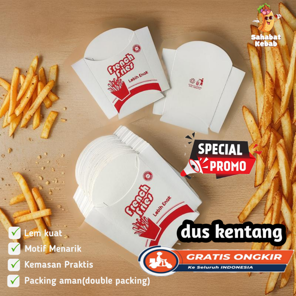 PROMO Box Kentang Goreng Polos ,Dus Kentang Goreng isi 100pcs, Kemasan Kentang Goreng, Dus French Fr