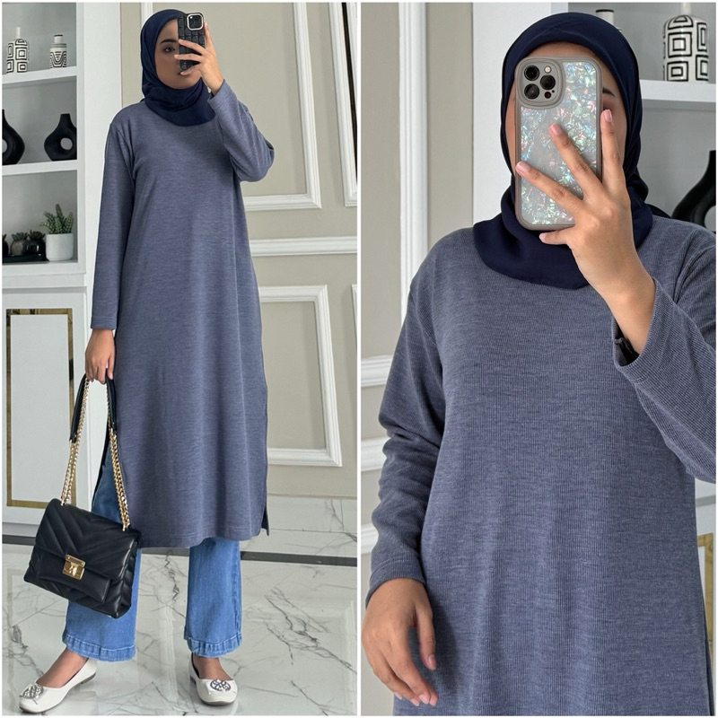 FREE ONGKIR ABIGAIL KNITT TUNIK BY ZALFA OUTFIT / BAJU ATASAN WANITA MUSLIM TUNIK HARIAN PANJANG