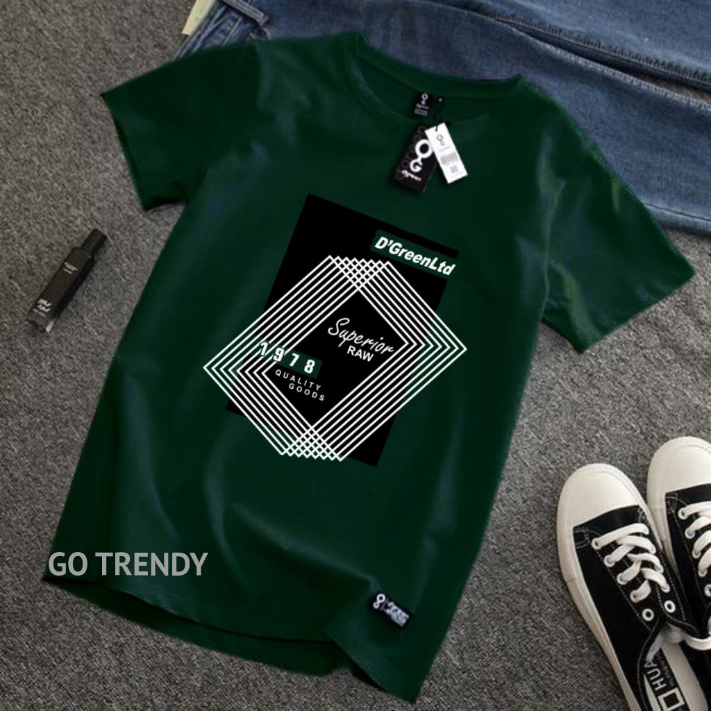 D'Green Baju Kaos Pria Distro Keren Kasual Cube Series Hijau Tua