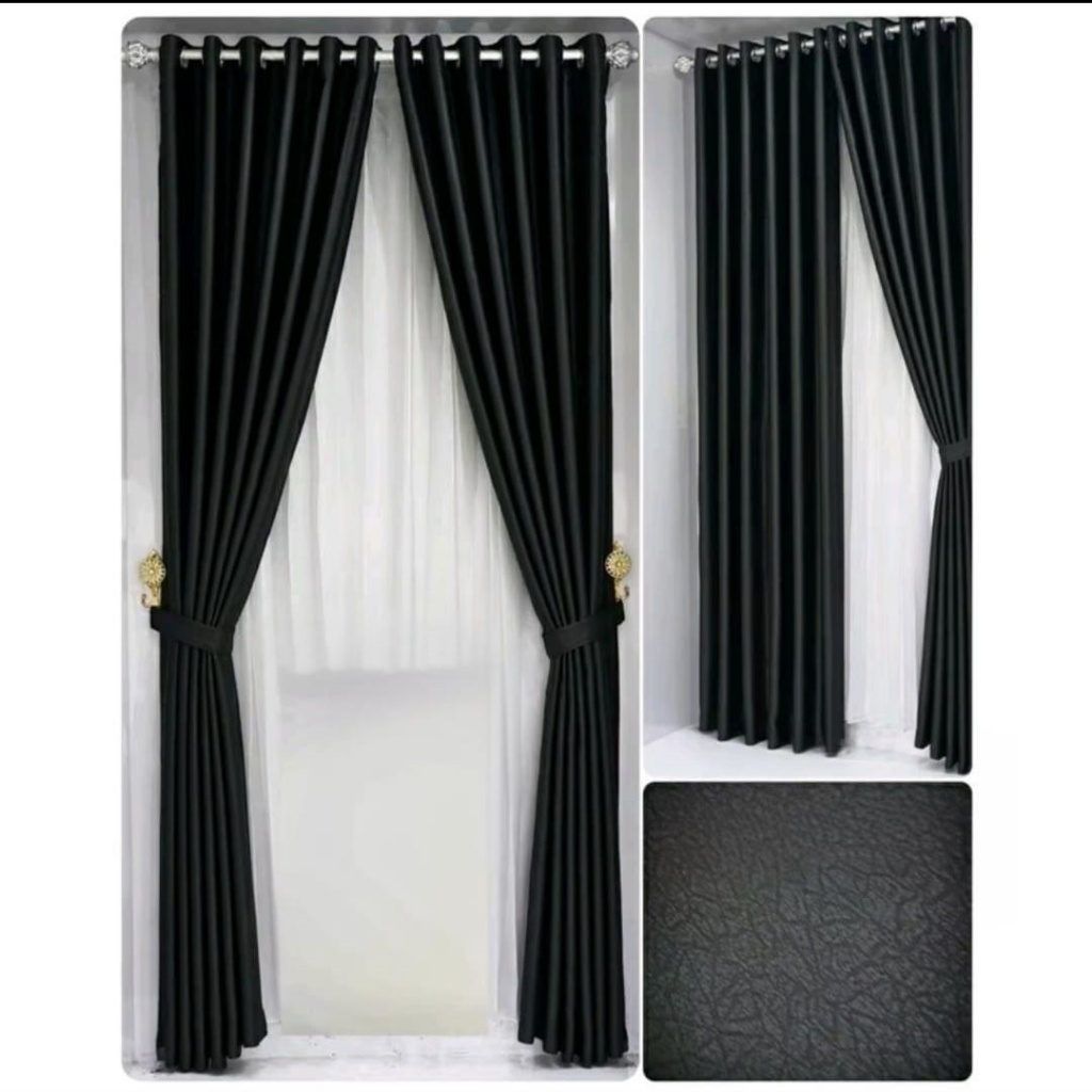 gorden blackout hordeng pintu kamar tidur minimalis model smokering gold silver