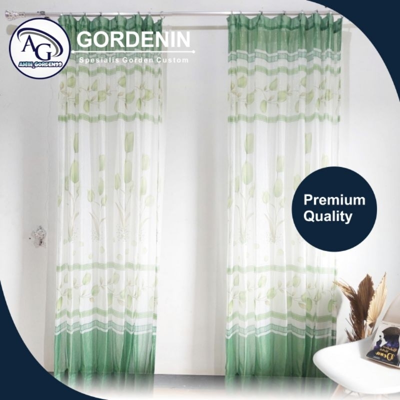 Vitrase Gorden Import Motif Bunga Tulip Hijau Model Plisket Cubit - Tirai Gorden Vitrase FREE Kawat 