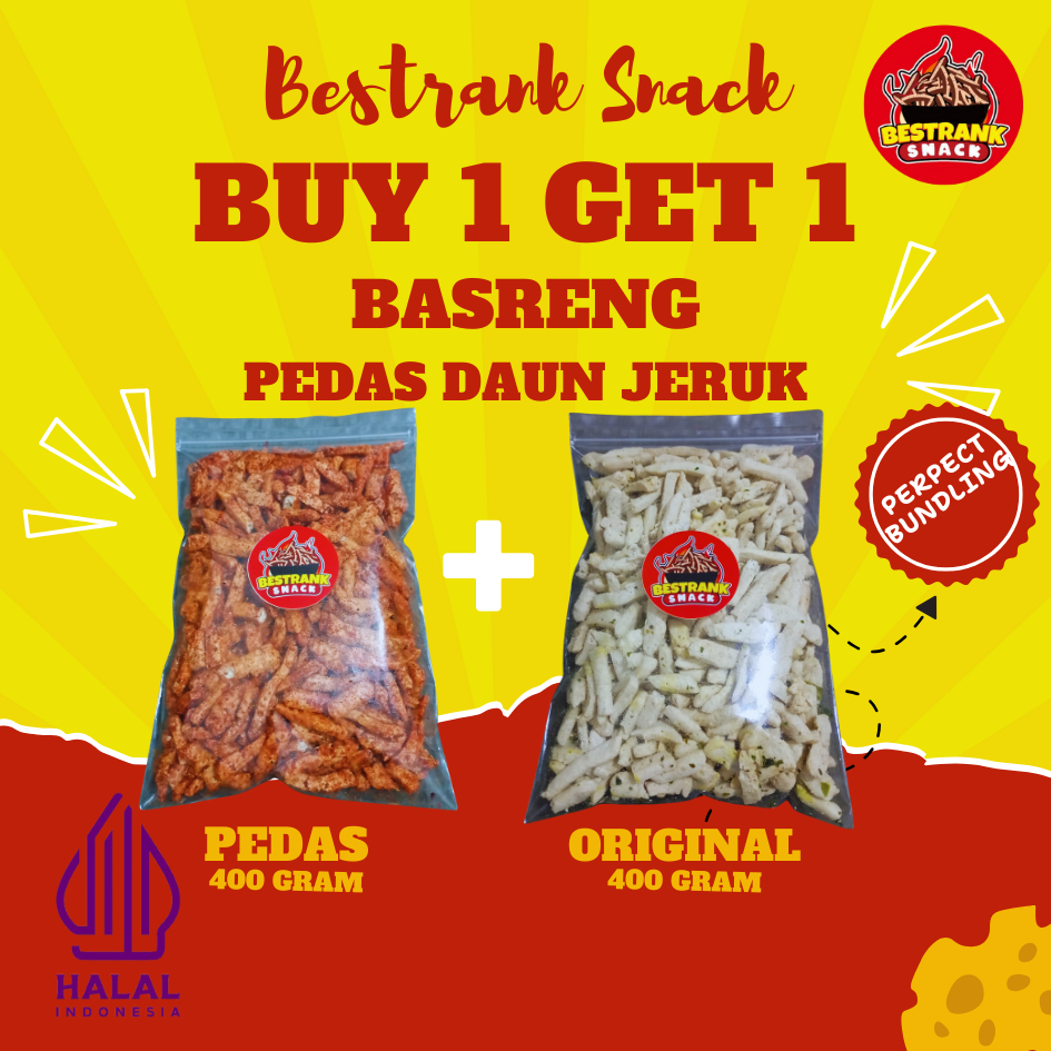 

(Buy 1 Get 1)Basreng Pedas 400 gr gratis Original Daun Jeruk 400 gr Bestrank snack