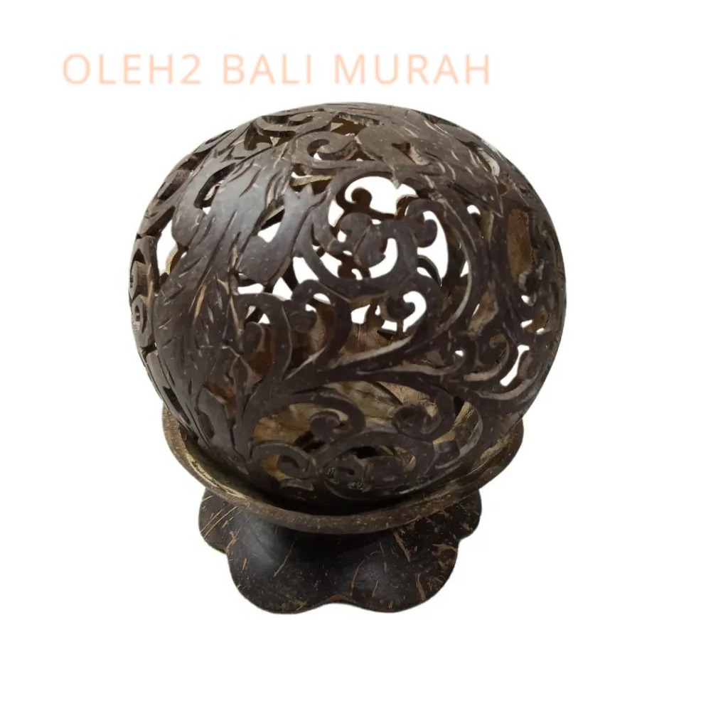 Kerajinan Hiasan Batok kelapa ukir wadah tempat lampu kerajinan handmade dekorasi bali