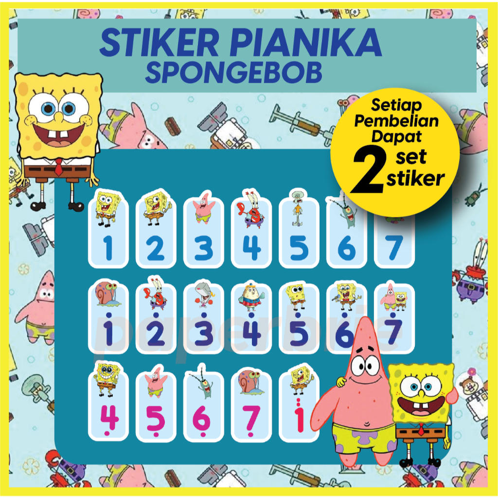 Stiker Not Pianika SpongeBob – Label Not Angka untuk Tuts Pianika & Piano (Bisa Pilih Motif)