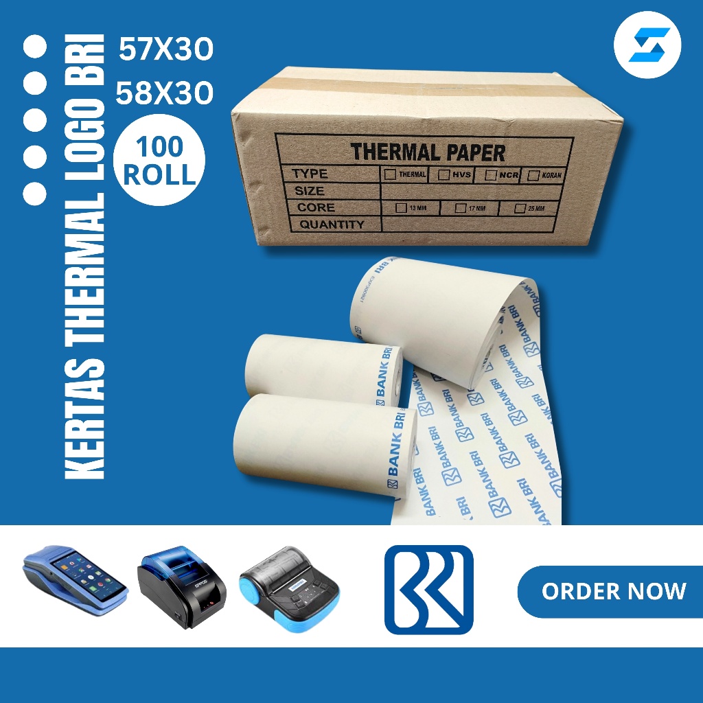 

KERTAS THERMAL EDC LOGO BRI 57X30 ISI 100 ROLL