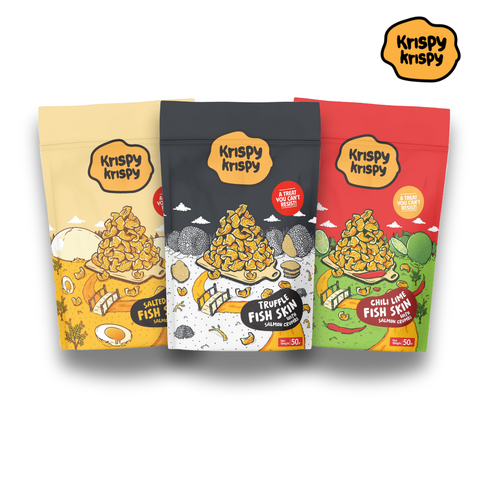 

bGF Kerupuk Kulit Ikan Paket 3 Pcs Salted Egg, Truffle, dan Chili Lime - Cemilan Keripik Lokal Gurih