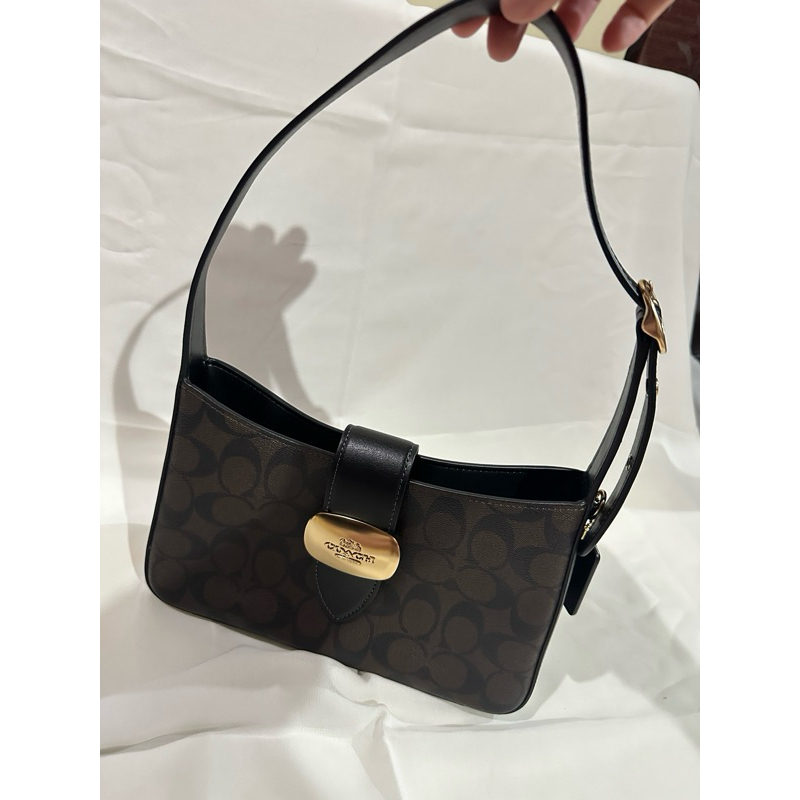 Coach Eliza Shoulder Bag In Signature Canvas Brown Black (New 100% Original)