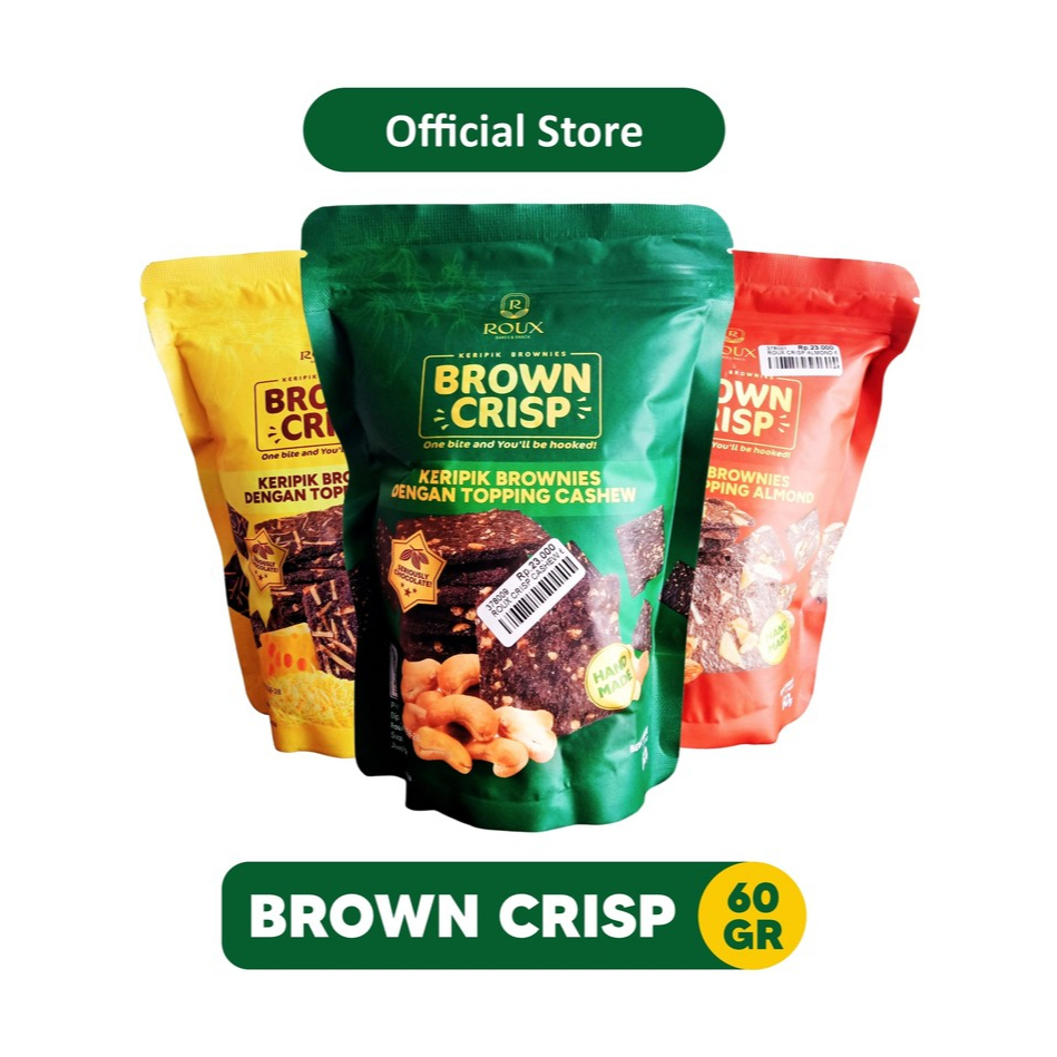 

Brown Crisp Keripik Brownies Crunchy Topping Mix Cashew Almond Cheese Chocochip 60gr | Oleh Oleh Khas Batu Malang - 378012