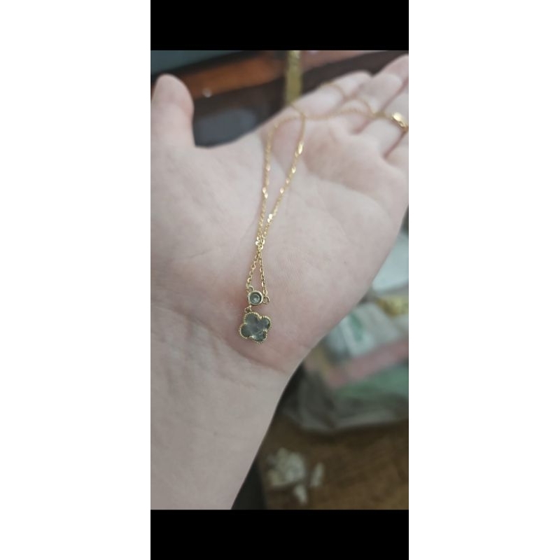 Kalung clover hitam emas asli 375 8k unik hwt