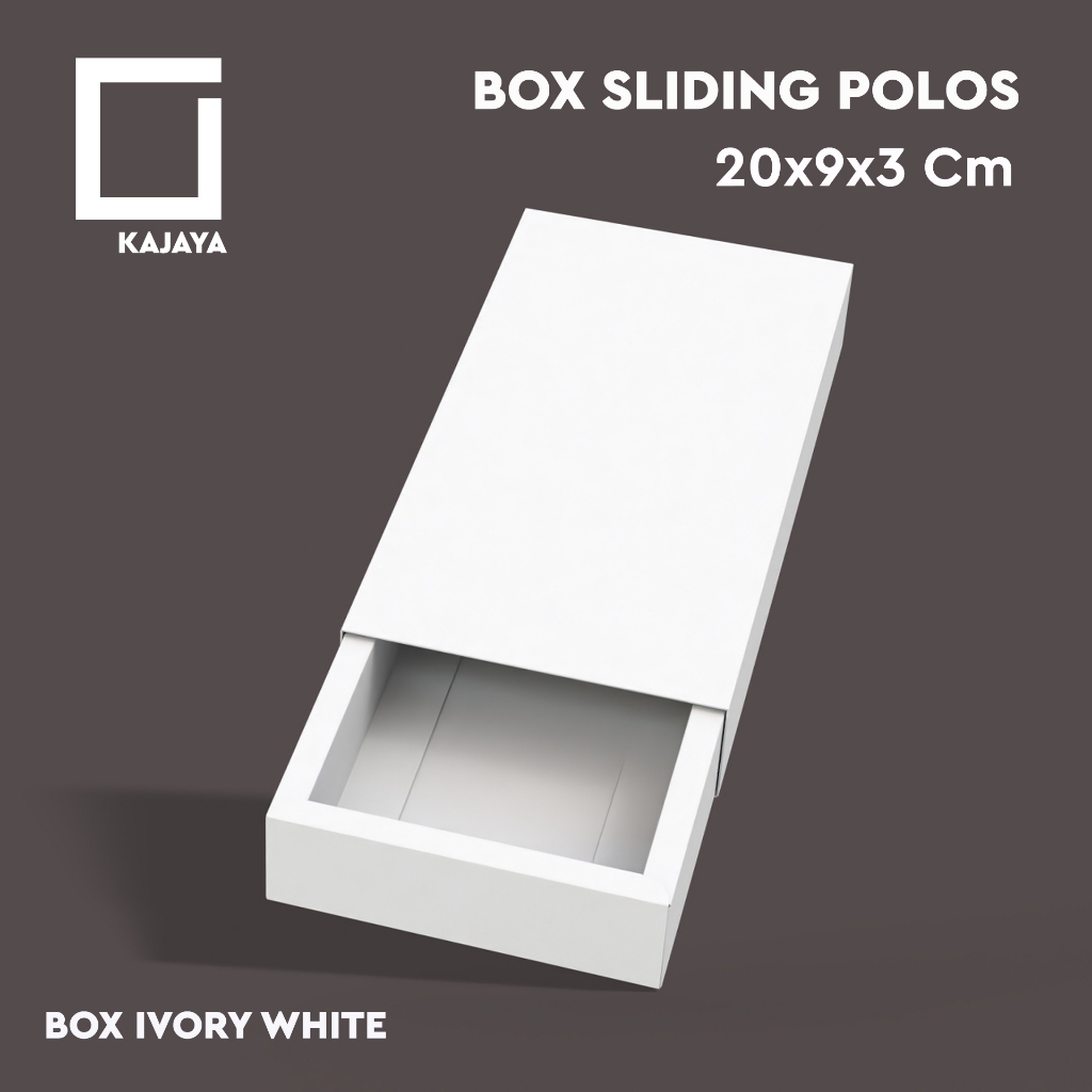 

Box Sliding Polos 20x9x3 cm Kertas Ivory_Kotak Cokelat Kemasan Ikat Pinggang Gift Sabuk Kado Scarf Chocolate Packaging Dompet