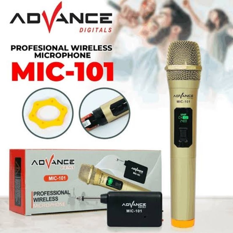 ADVANCE PROFESSIONAL WIRELESS MICROPHONE MIC 101 TRANSMITER USB MODULASI FM KARAOKE TANPA KABEL AWET