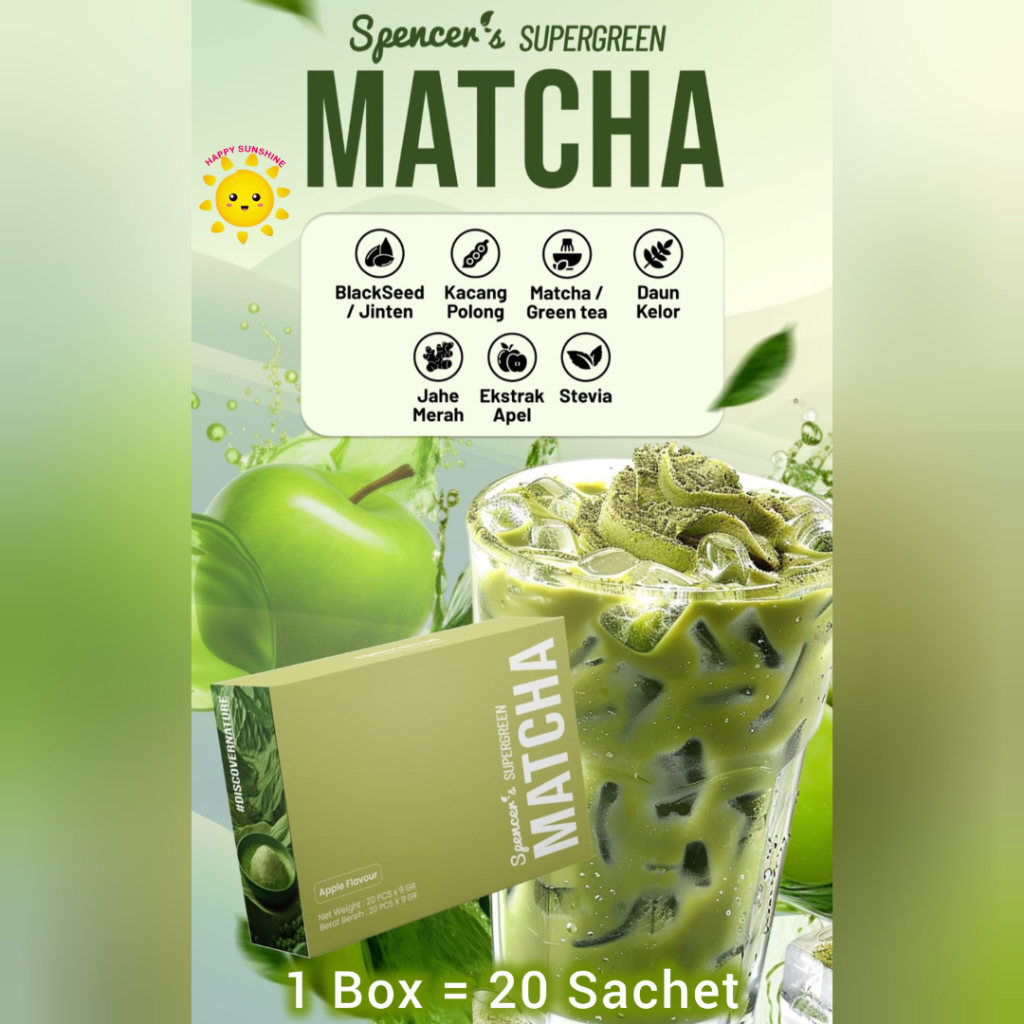 SPENCERS SuperGreen MATCHA 1 Box isi 20 Sachet Spencer's Super Green Tea Apple Minuman Detox Detoks 