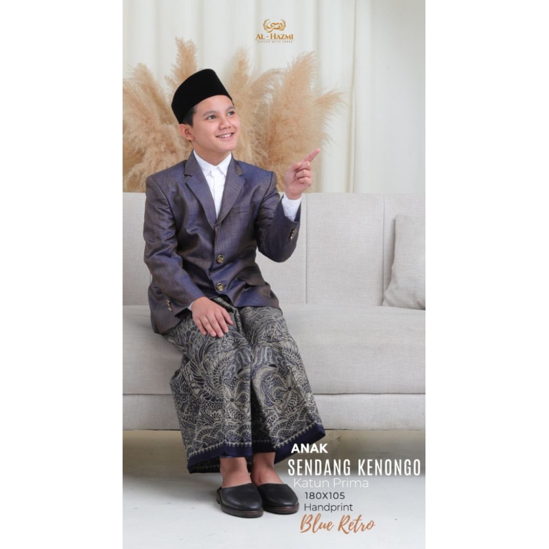 Sarung Batik Anak Al Hazmi Motif Sendang Kenongo Blue Retro