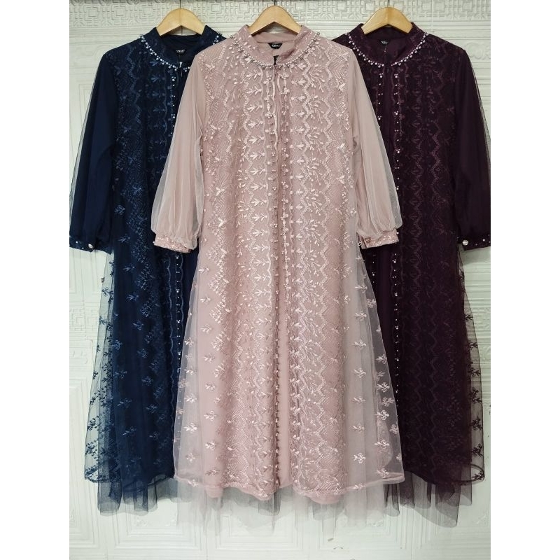 GAMIS Ozias Lace  Tutu Brukat Mutiara & LENGAN ORGANZA TERBARU