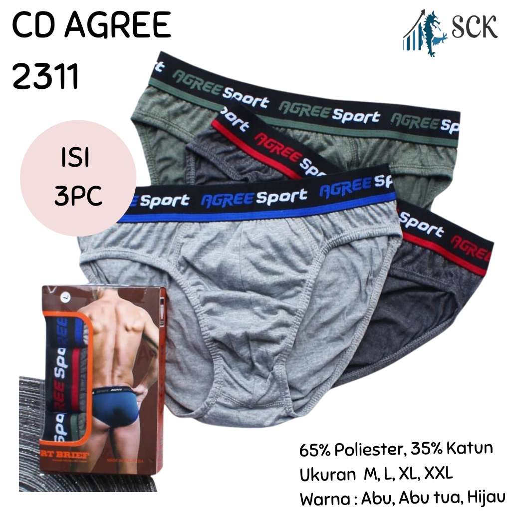 [ISI 3] CD Pria AGREE 2311 Sport / Celana Dalam Pinggan Karet Model Boxer / Pakaian Dalam Cowok - sc