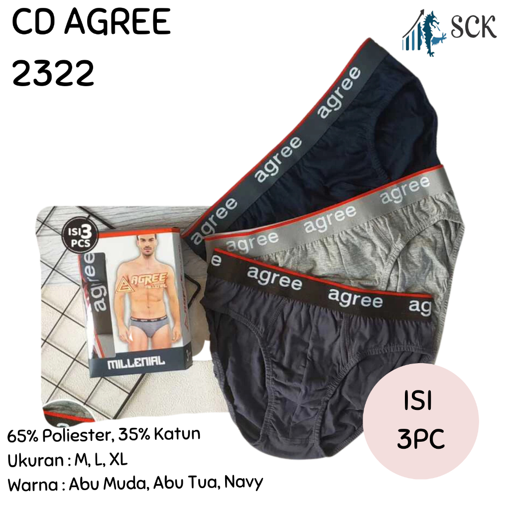 [ISI 3] CD Pria AGREE 2322 Sport / Celana Dalam Pinggan Karet Model Boxer / Pakaian Dalam Cowok - sc
