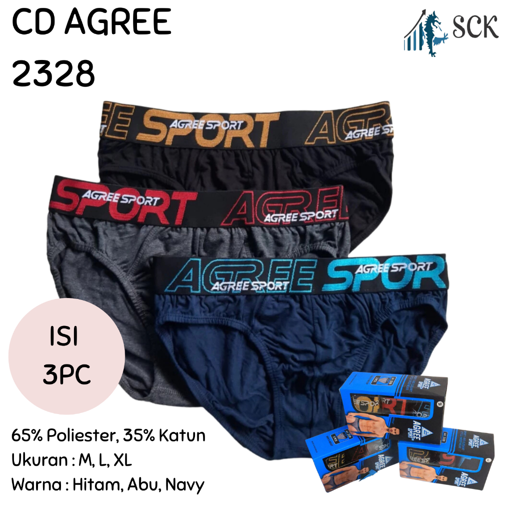 [ISI 3] Celana Dalam Olahraga Pria AGREE 2328 / CD Pinggang Karet MODEL BOXER Sport  / Pakaian Dalam