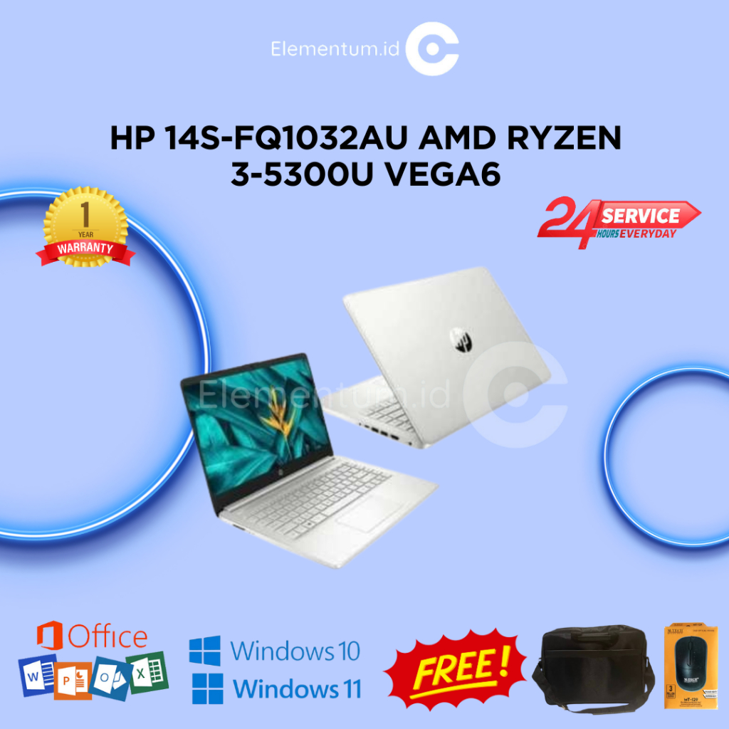 Laptop HP 14s-fq1032AU Amd Ryzen 3-5300U VEGA6 | RAM 8GB SSD 512GB | 14.0" Full HD