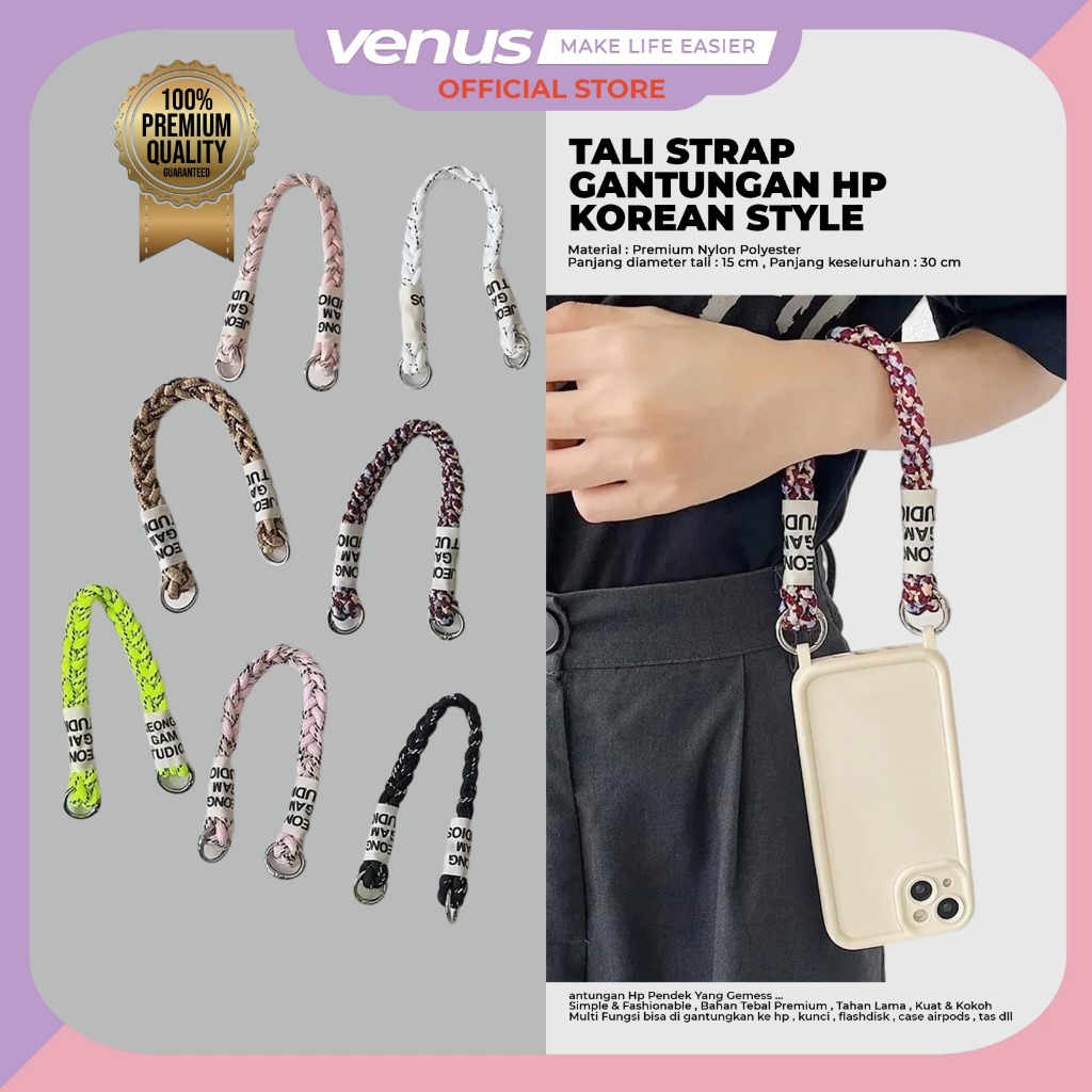 Tali Strap Gantungan Hp Lanyard Tebal Model Tali Tiga  Pendek , Phone String Universal , Gelang Hp N