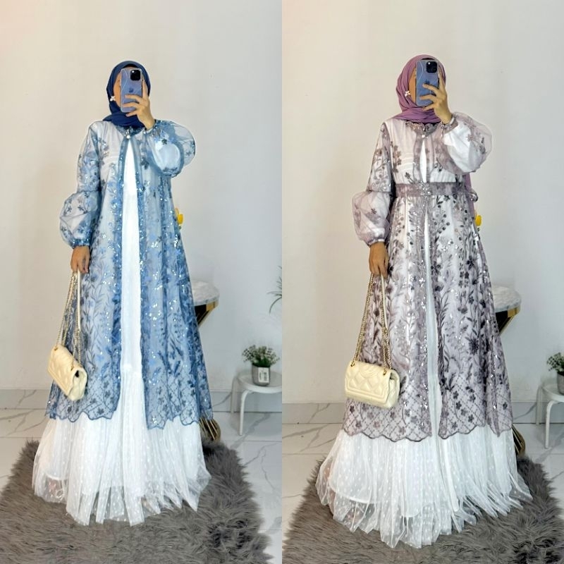 Dress Lebaran Brukat tile outer Premium Dress kondangan Lebaran 2in1