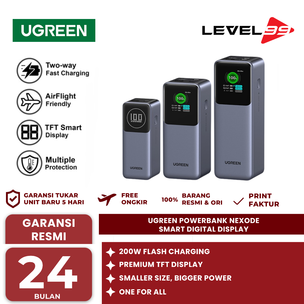 Ugreen Powerbank Nexode Smart Digital Display 12.000/20.000/25.000 Mah 100-200W Fast Charging - 3552