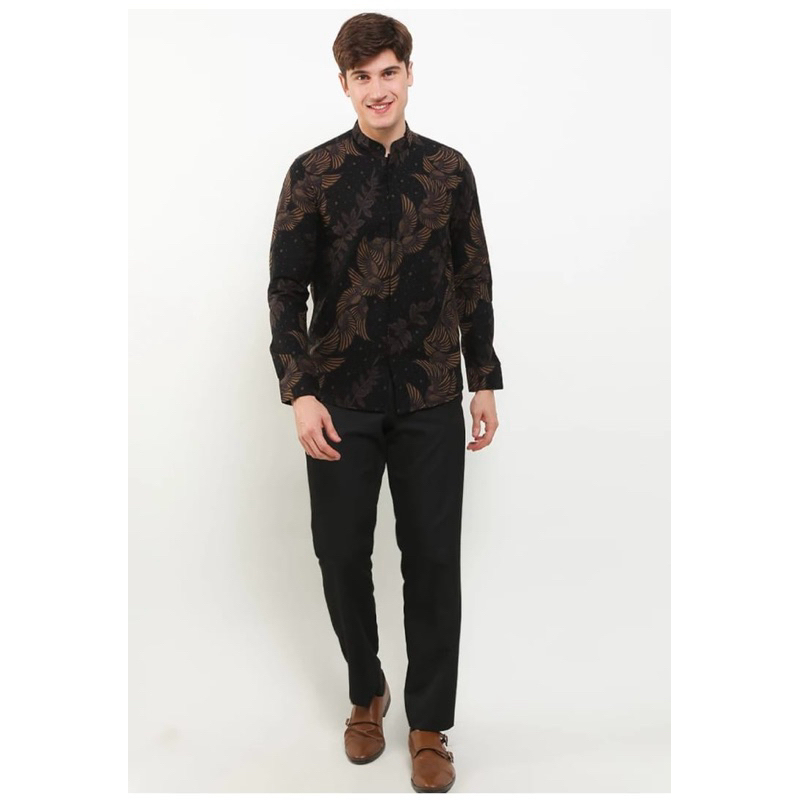 Kemeja Batik Pria Lengan Panjang Hitam Slimfit