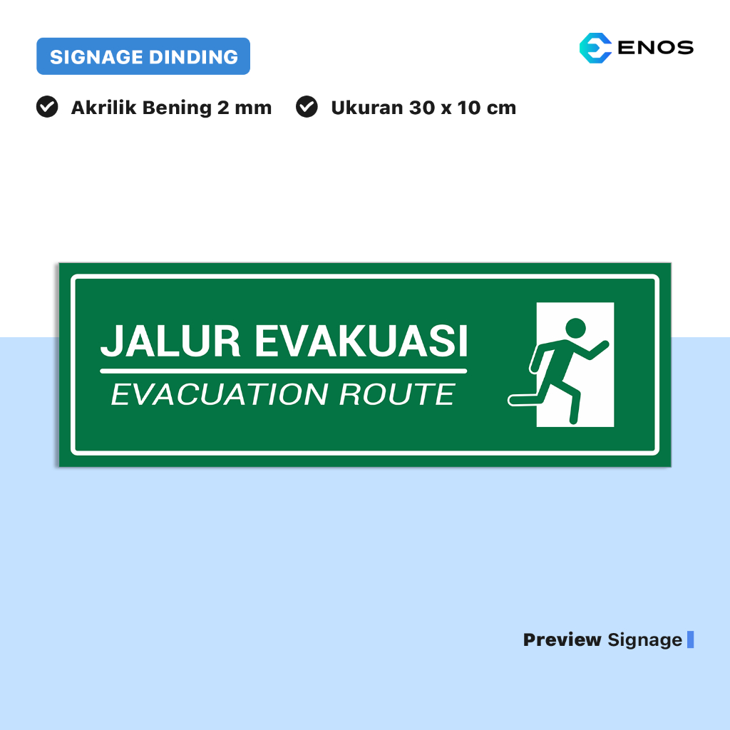 

YU SIGN SIGNAGE JALUR EVAKUASI AKRILIK PRINT UV ANTI AIR PREMIUM 30 X 10 CM / PAPAN TANDA ACRYLIC