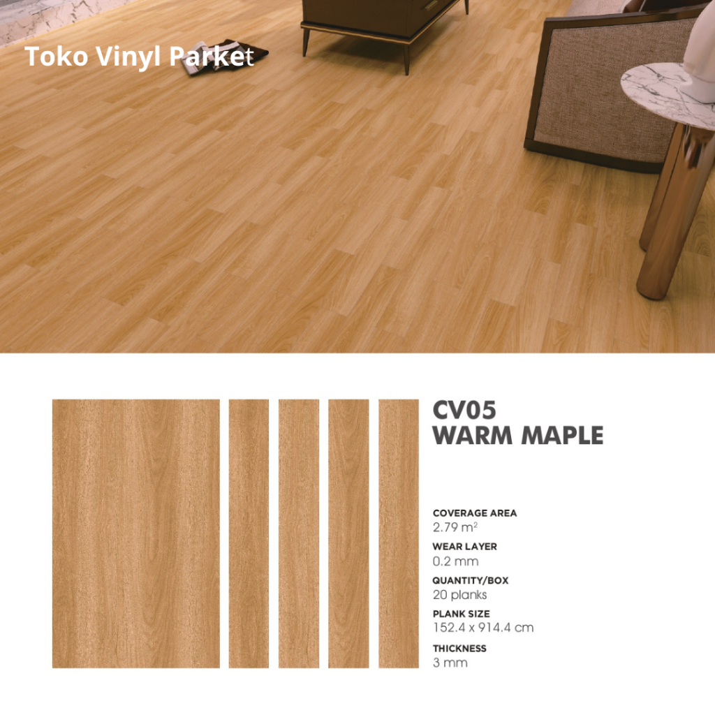 Lantai Vinil champion 3mm vinyl flooring motif kayu CV05 Warm Maple (20 Pcs) /Box