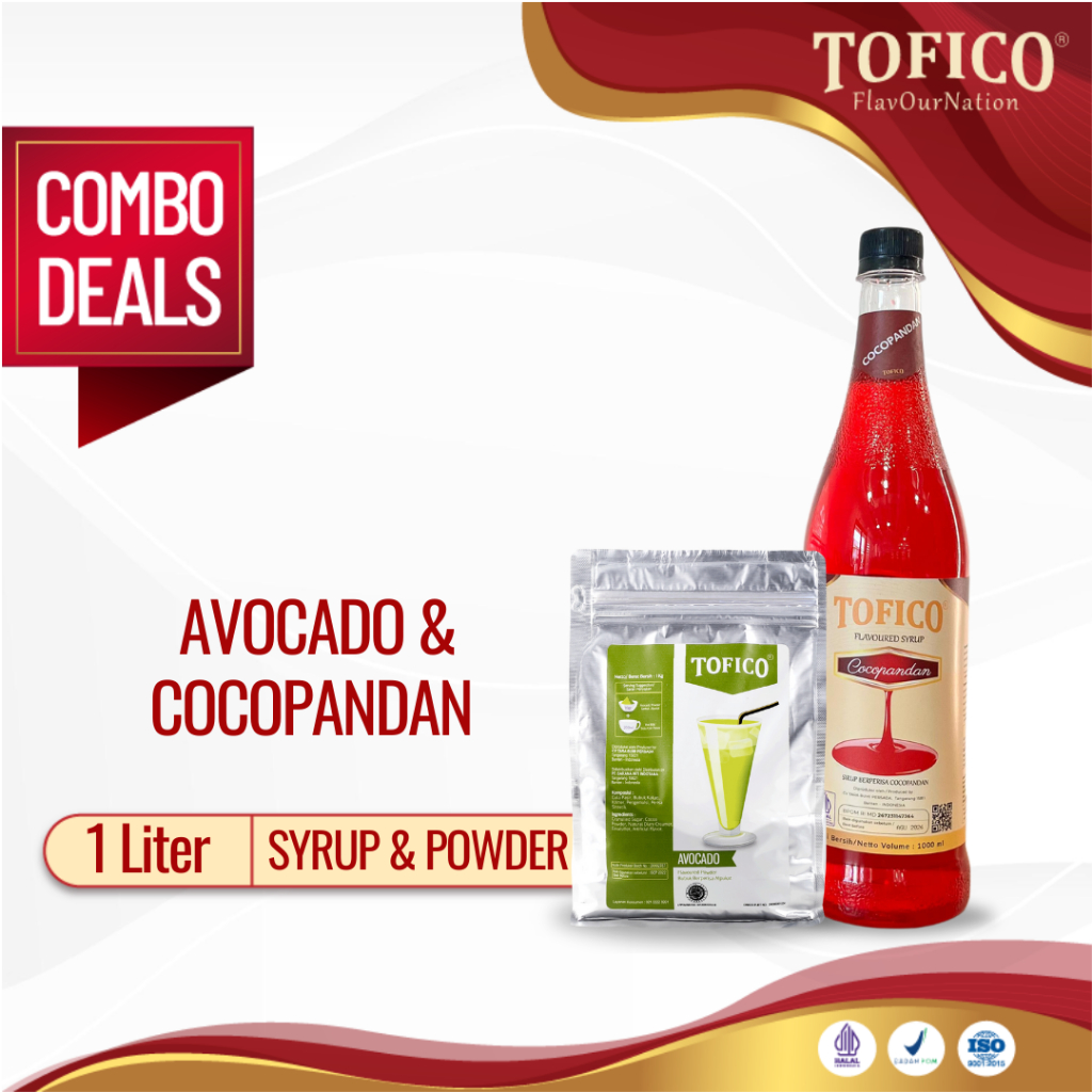 

PAKET HEMAT COMBO DEALS Tofico Powder Avocado + Tofico Syrup Cocopandan 1L