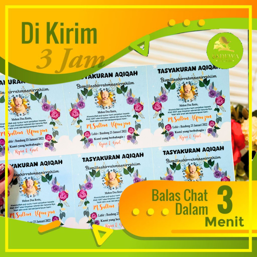 

2-4 Sadewa Stiker Tasyakuran Aqiqah Bayi Label Stiker Syukuran Ikkah Anak Bentuk Kotak Uk.Kecil