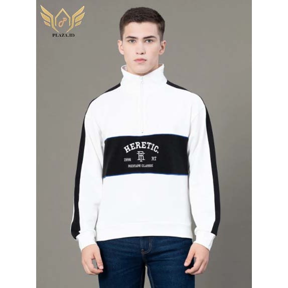 SWEATER HALF ZIP HERETIC PUTIH OVERSIZE PREMIUM UNISEX .SWEATER S-6XL HALF ZIP