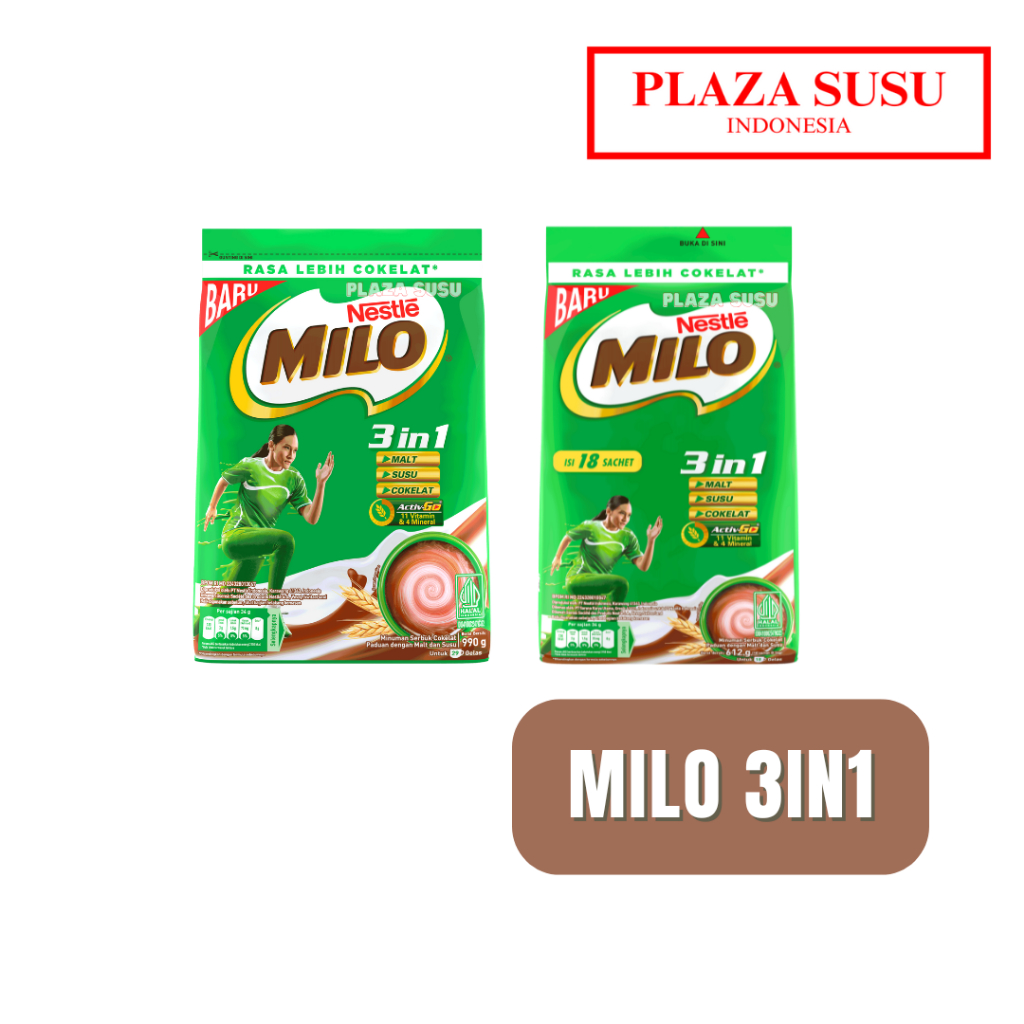 

MILO 3 IN 1 MILO COKLAT 990G POUCH/SACHETS MINUMAN MILO ACTIV-GO RASA CHOCOLATE