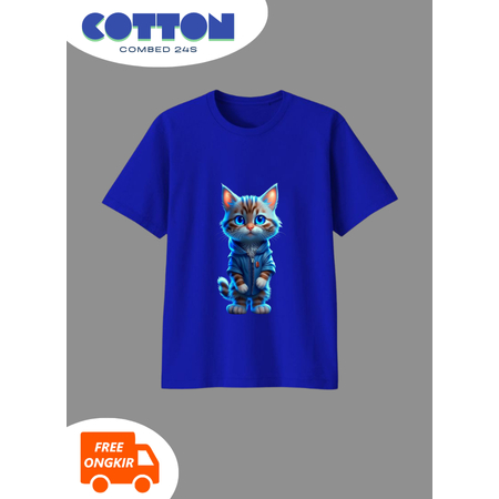 BAJU KAOS PRIA BIRU ELEKTRIK 24 S COTTON COMBED 24S S M L XL