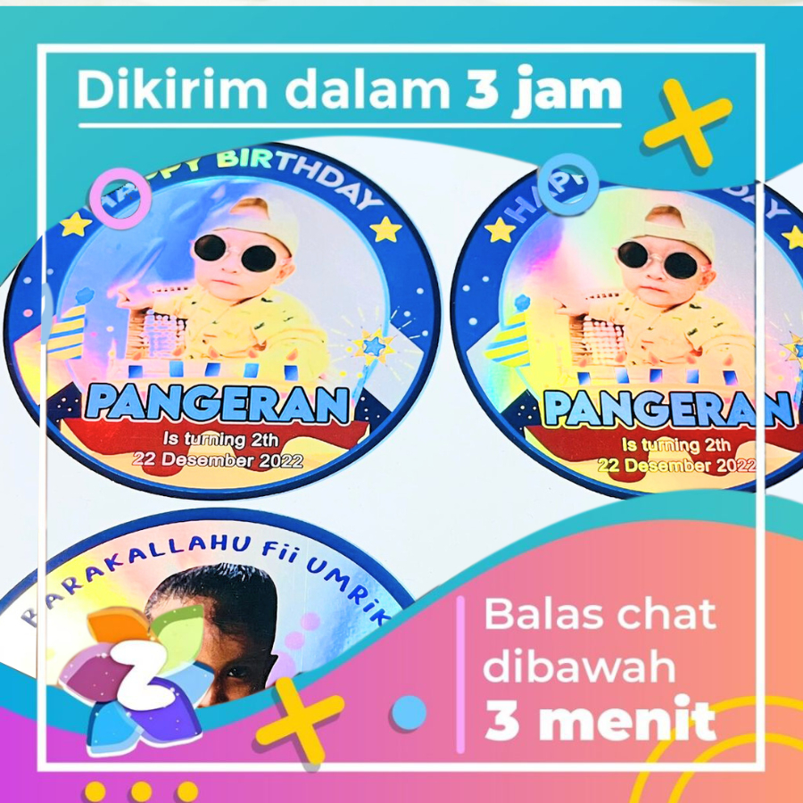 

5-8 Zennida Stiker Hologram Ulang Tahun Anak Sticker Label Happy Birthday Uk.Sedang Bandung