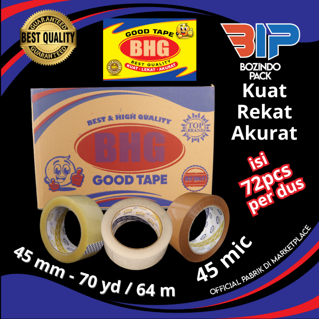 

Lakban BHG Good Tape OPP 70 Yard 45 Mic 1 Roll* Lakban Bening Clear White Yellow Kuning Coklat Brown Tan 45 mm x 70yard 64 meter FULL