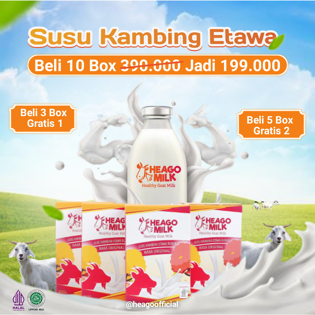 

PAKET RESELLER 10 BOX SUSU KAMBING ETAWA ASLI UNTUK KEPADATAN TULANG, ATASI NYERI SENDI, DAN REMATIK