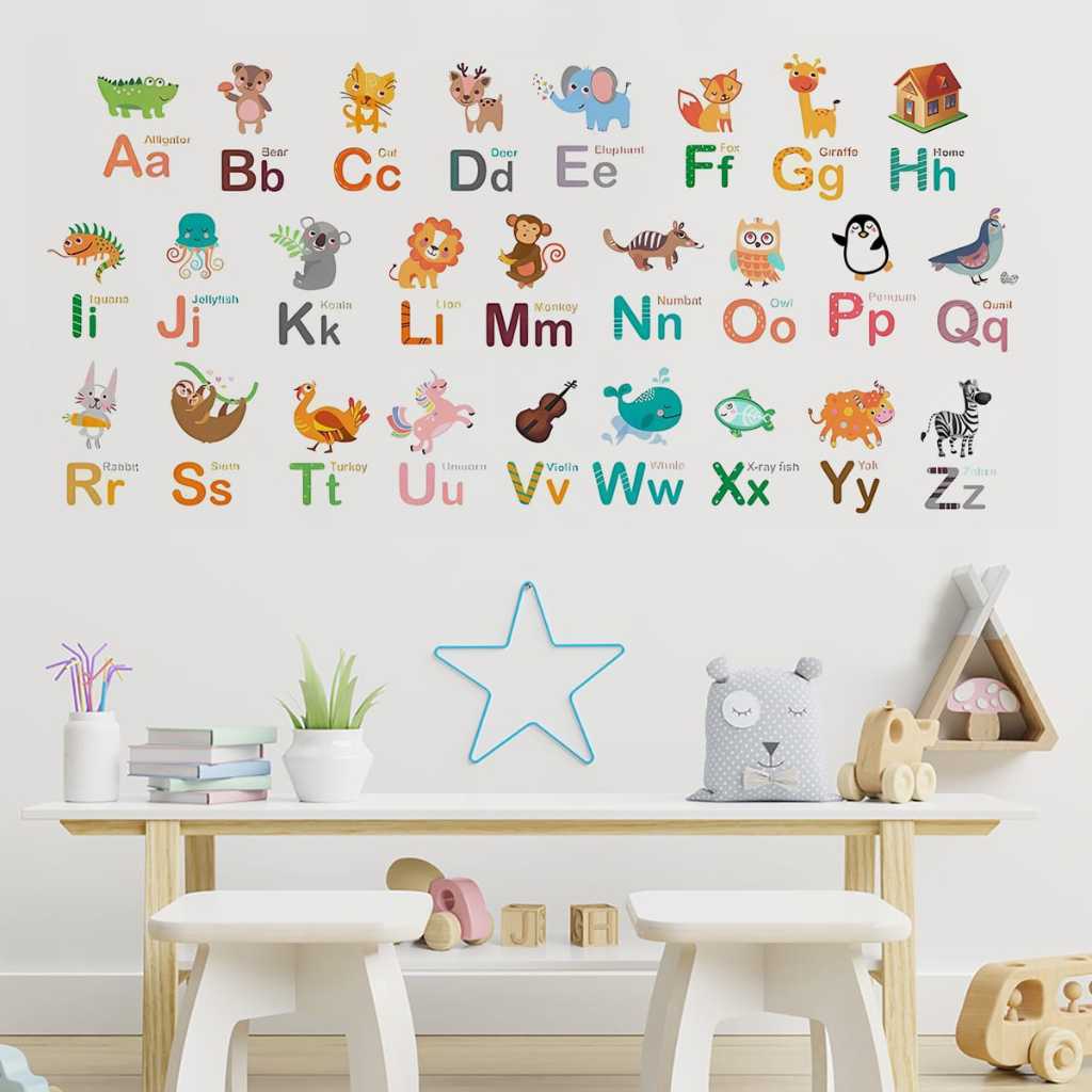 Stiker Dinding Anak Dekorasi Kamar Abjad Animal Cute  Huruf Tempelan Abc Alphabet belajar