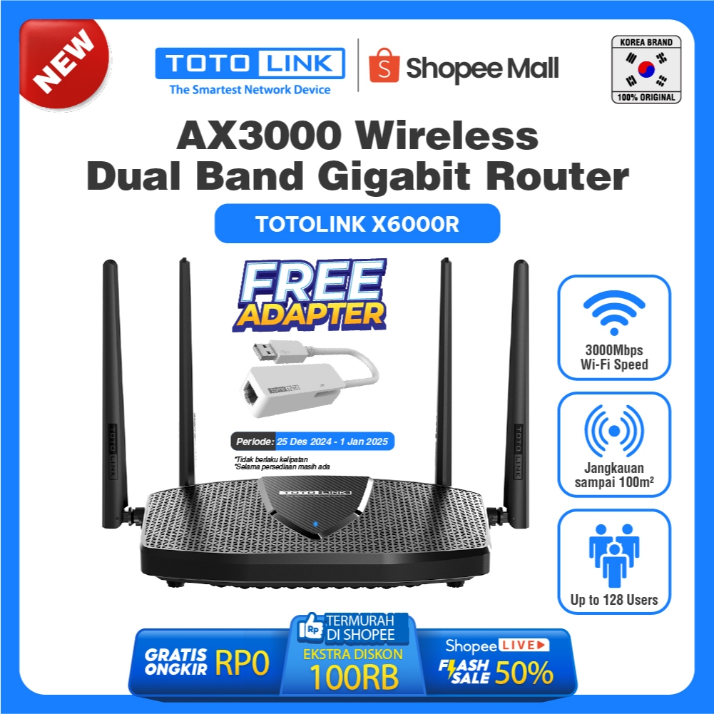 TOTOLINK X6000R - Wireless Dual Band Gigabit AX3000 - Wi-Fi 6 Router