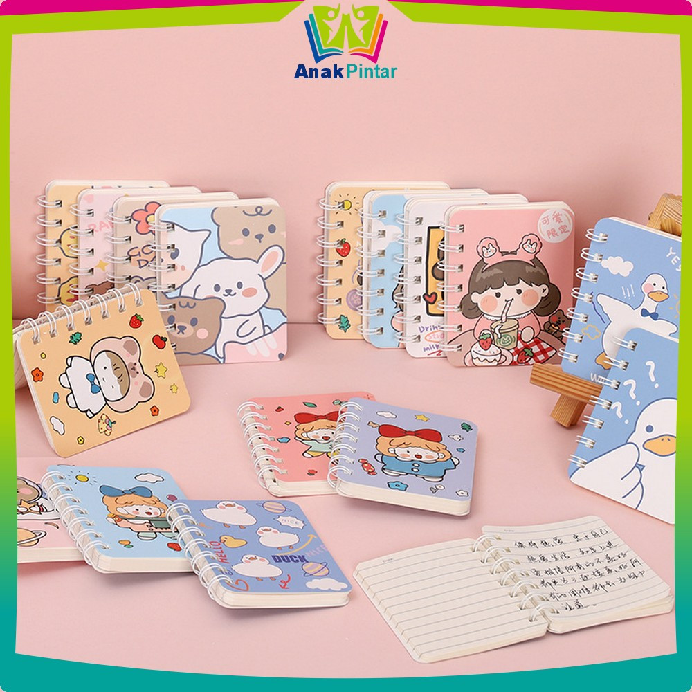 

Buku Mini Alat Tulis Portable / Buku Catatan Kartun Memo Kecil A7 80 Lembar / Buku Kecil Notebook Ring Motif Notepad Anak Pintar A58